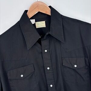 Vintage 70s Charles Alexander Western Pearl Snap Shirt Mens 1X Black Long Sleeve